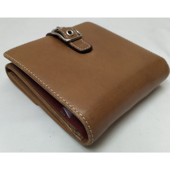 Coach Brown Leather Buckle Credit Card ID Window Bifold Square Wallet - Vintage - Picture 7 of 14